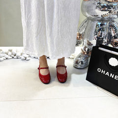 Round-toe Strap-detail Red Chunky-heel Mary Jane Shoes