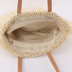 New Semi-circular Tassel Straw Shoulder Bag With Tassels And Paper Trim