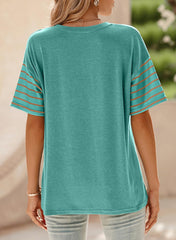 Women's New Style Crew Neck Pullover Casual Striped Color-Block Short-Sleeved T-Shirt