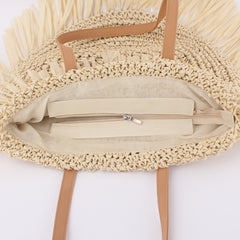 New Semi-circular Tassel Straw Shoulder Bag With Tassels And Paper Trim