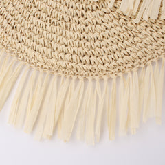 New Semi-circular Tassel Straw Shoulder Bag With Tassels And Paper Trim